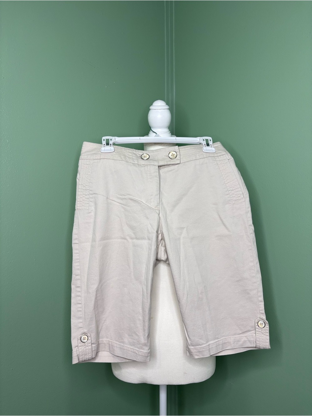 Tribal Women's Light Beige Bermuda Shorts with Button Accents